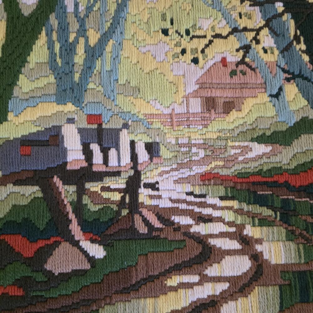 Finished Framed Long Stitch Needlepoint‎ Picture Wood Matte Green Forest - Picture 4 of 16